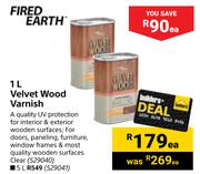 Fired Earth 1L Velvet Wood Varnish-Each