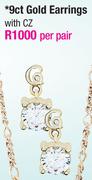 9ct Gold Earrings With CZ-Per Pair