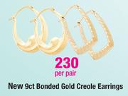 New 9ct Bonded Gold Creole Earrings-Per Pack
