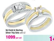 9ct Gold & Sterling Silver Trip Sets With CZ-Per Set