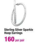 Sterling Silver Sparkle Hoop Earrings-Per Pair
