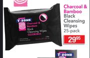 T-Zone Charcoal & Bamboo Black Cleansing Wipes 25-Pack
