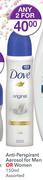Dove Anti-Perspirant Aerosol For Men Or Women-2x150ml