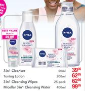 Nivea 3-In-1 Cleansing Wipes-25-Pack