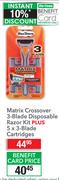 Max Shave Matrix Crossover 3-Blade Disposable Razor Kit Plus 5x3-Blade Cartridges