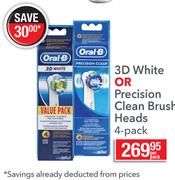 Oral-B 3D White Or Precision Clean Brush Heads 4-Pack-Per Pack
