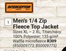 Interceptor Men's 1/4 Zip Fleece Top Jacket