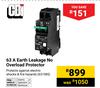 CBI 63A Earth Leakage No Overload Protector