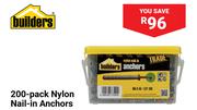Builders 200 Pack Nylon Nail In Anchors-5mm x 45mm Per Pack