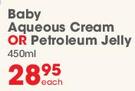 Purity Elizabeth Anne's Baby Aqueous Cream Or Petroleum Jelly-450ml Each