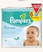 Pampers Baby Wipes Value Pack (Fresh Clean 6 x 64 Wipes Or Sensitive 6 x 56 Wipes)-Per Pack