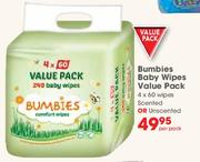 Bumbies Baby Wipes Value Pack 4x60 Wipes Scented Or Unscented-Per Pack