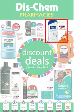 Dis-Chem : Discount Deals (20 April - 13 May 2018), page 1