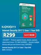 Kaspersky Internet Security 2017 3 + 1 User 1 Year DVD