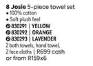 Josie 5 Piece Towel Set Yellow 830291/Orange 830292/Lavender 830293