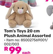 Tom's Toys 20cm Plush Animal Assorted 850027569001/002/003-Each