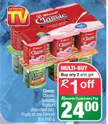 Clover Classic Smooth Yoghurt (Assorted Incl.Fruits Of The Foest)-For 2 x 6 x 100g
