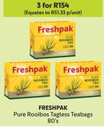 Freshpak Pure Rooibos Tagless Teabags-For 3 x 80's
