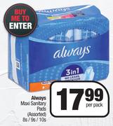 Always Maxi Sanitary Pads Assorted-8s/9s/10s Per Pack