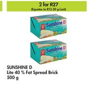 Sunshine D Lite 40% Fat Spread Brick-For 2 x 500g