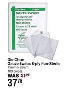 Dis-Chem Gauze Swabs 8-Ply Non Sterile 75mm x 75mm-100Pcs