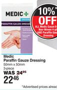 Medic Parafin Gauze Dressing 50mm x 50mm-3 Pcs