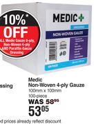 Medic Non-Woven 4-Ply Gauze 100mm x 100mm-100 Pcs