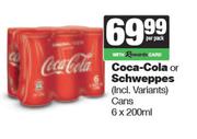 Coca Cola Or Schweppes Cans-6 x 200ml
