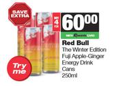 Red Bull The Winter Edition Fuji Apple Ginger Energy Drink Cans-For 4 x 250ml