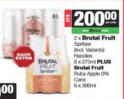 Brutal Fruit Spritzer Handies 2 x 6 x 275ml Plus Brutal Fruit Ruby Apple 0% Cans 6 x 300ml-For All