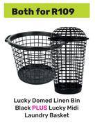 Lucky Domed Linen Bin Black Plus Lucky Midi Laundry Basket-Both For
