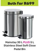 Mainstays 30L Plus 5L Stainless Steel Soft Close Pedal Bin-Both For