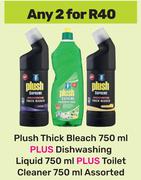 Plush Thick Bleach 750ml + Dishwashing Liquid 750ml Plus Toilet Cleaner 750ml Assorted-For 2