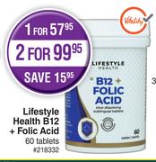 Lifestyle Health B12 + Folic Acid-For 1 x 60's Tablets Pack