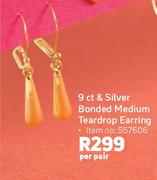 9ct & Silver Bonded Medium Teardrop Earring-Per Pair