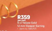 9ct Yellow Gold 12mm Sleeper Earring-Per Pair
