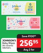 Johnson's Baby Wipes(All Variants)-For Any 2 x 336/432's Pack