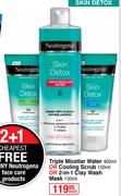 Neutrogena Triple Micellar Water 400ml Or Cooling Scrub 150ml Or 2 In 1 Clay Wash Mash 150ml-Each   