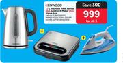 Kenwood 1.7L S/S Kettle Plus Sandwich Maker Plus Steam Iron-For All 3