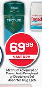 Mitchum Advanced Or Power Anti Perspirant Or Deodorant Gel Assorted-63g Each