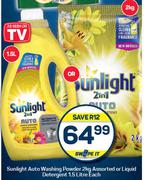 Sunlight Auto Washing Powder 2Kg Assorted Or Liquid Detergent 1.5L-Each
