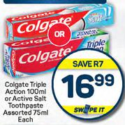Colgate Triple Action 100ml Or Active Salt Toothpaste 75ml Assorted-Each