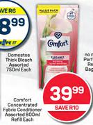Comfort Concentrated Fabric Conditioner Refill Assorted-800ml Each