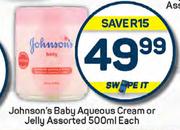 Johnson's Baby Aqueous Cream Or Jelly Assorted-500ml Each
