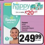 Pampers Active Jumbo Pack Disposable Diapers Assorted-Per Pack