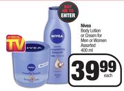 Nivea Body Lotion Or Cream For Men Or Women Assorted-400ml Each