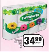 Twinsaver Toilet Tissue Rolls 1 Ply-8 Per Pack