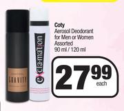 Coty Aerosol Deodorant For Men Or Women Assorted-90ml/120ml Each