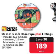 Garden Master 20m x 12mm Hose Pipe Plus Fittings
