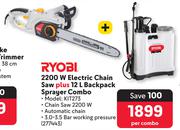Ryobi 2200W Electric Chain Saw Plus 12L Backpack Sprayer Combo KIT273-Per Combo
